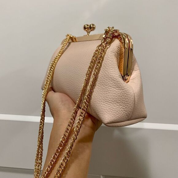 Soft Pink Genuine Pebble Leather Kisslock Clutch/Shoulder Bag/Crossbody - Picture 8 of 15